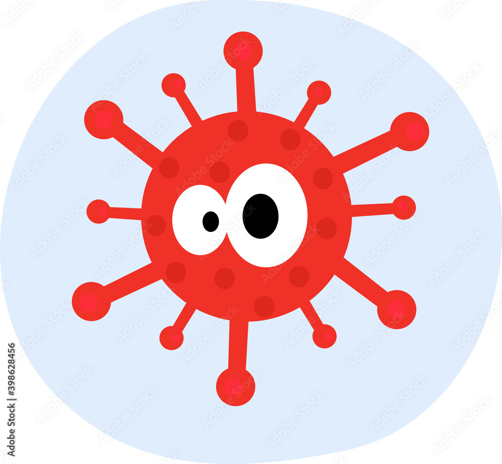 Obraz premium vector illustration image of the cute character of the covid 19 virus, corona virus or bacteria. in red, for logos, symbols, icons, wallpapers, backgrounds, android app or web