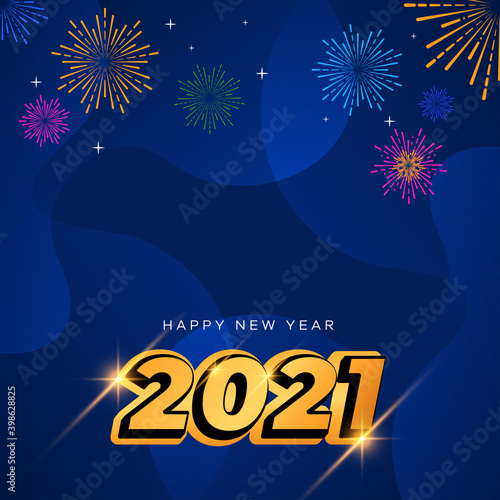 2021 happy new year background with golden number and fireworks party