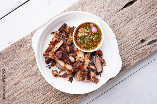Grilled Pork with Spicy Dip , Thailand Street Food