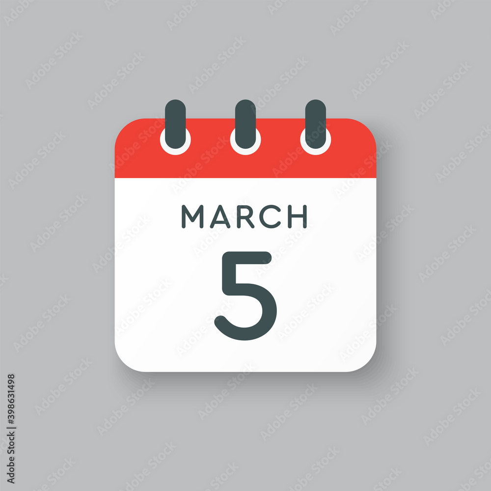 Icon day date 5 March, template calendar page Icon day date 5 March, template calendar page