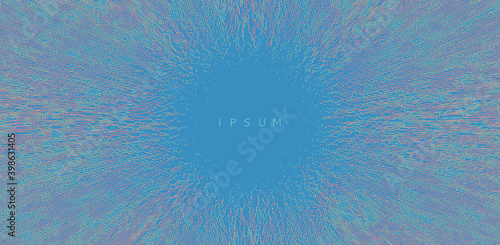 Small particles strive out of center. Array with dynamic particles. Abstract grid design. Vector illustration in technology style. Can be used for science or education.