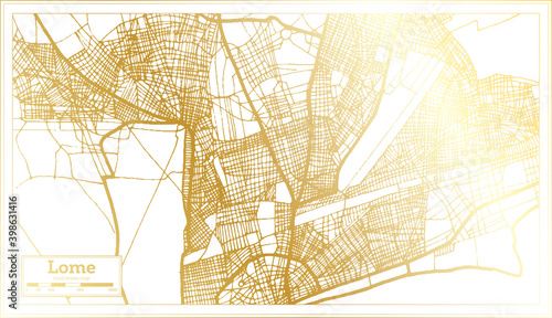Lome Togo City Map in Retro Style in Golden Color. Outline Map.