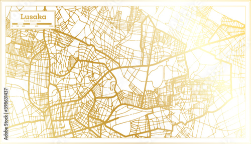 Lusaka Zambia City Map in Retro Style in Golden Color. Outline Map.