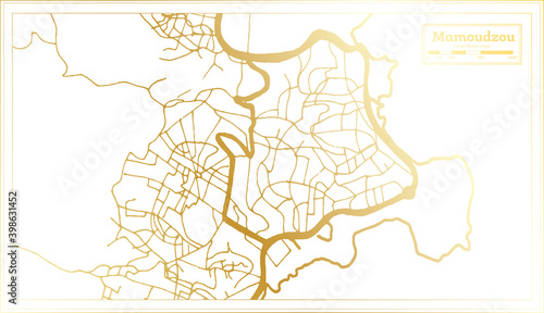Mamoudzou Mayotte City Map in Retro Style in Golden Color. Outline Map.