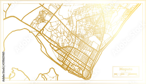 Maputo Mozambique City Map in Retro Style in Golden Color. Outline Map.
