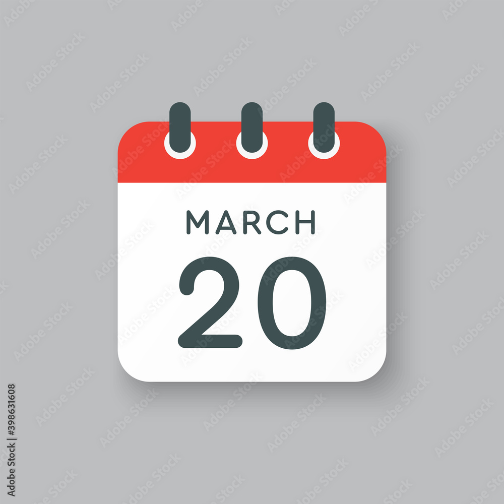 Icon day date 20 March, template calendar page Icon day date 20 March, template calendar page