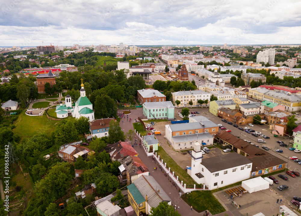Panoramic aerial view of city center and Golden Gate in Vladimir, Russia