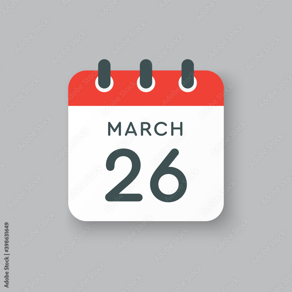 Icon day date 26 March, template calendar page Icon day date 26 March, template calendar page