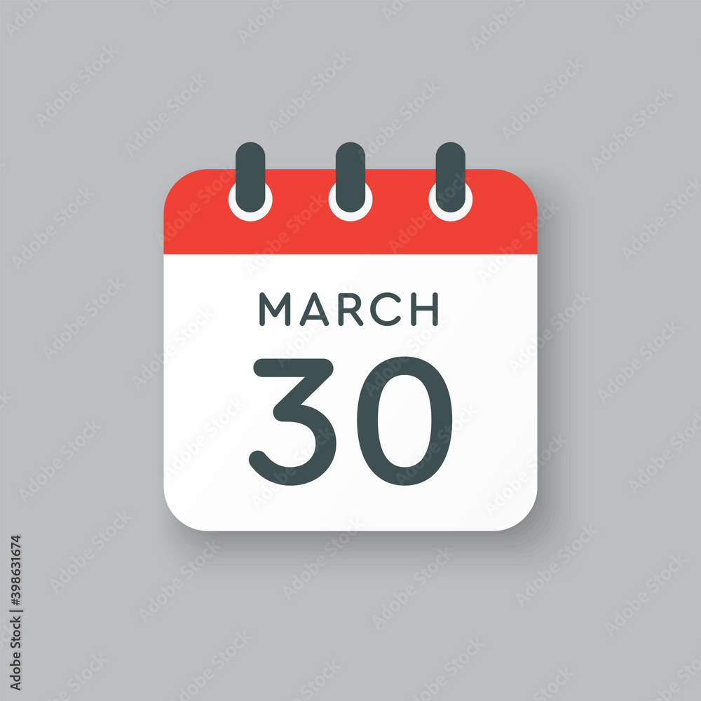 Icon day date 30 March, template calendar page Icon day date 30 March, template calendar page
