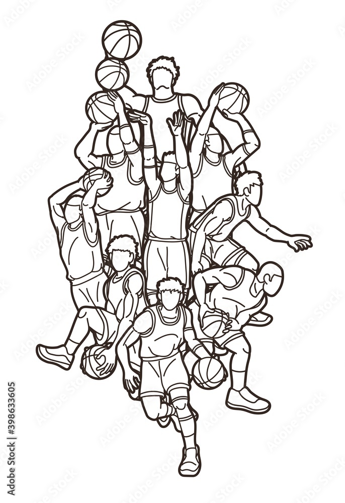 Basketball Team player dunking dripping ball action graphic vector
