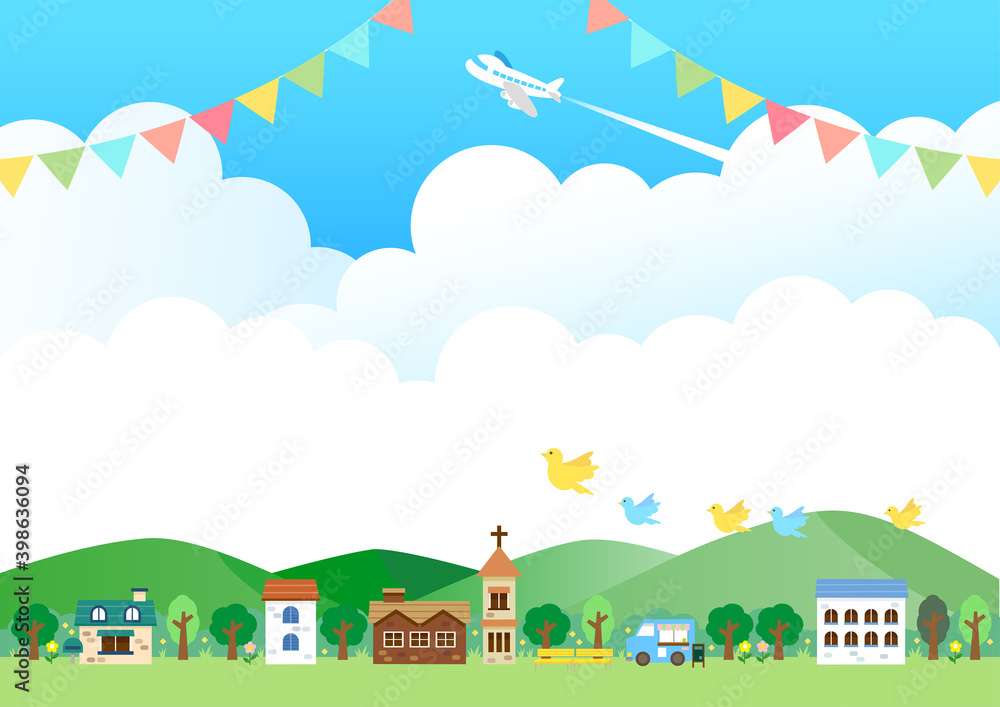 Fototapeta premium A4サイズ おだやかな街並みの背景