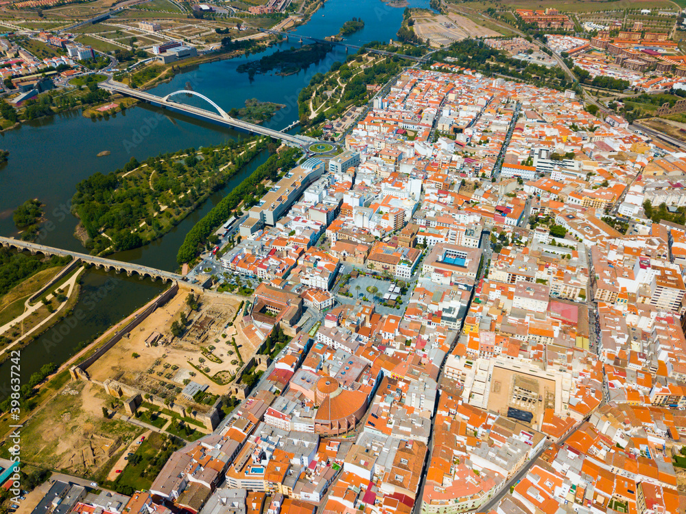 Modern urban landscape of Merida city, panoramic view from drone