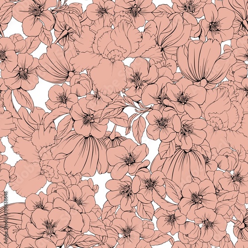 Floral seamless pattern. Vector drawing of a flower in Nude colors