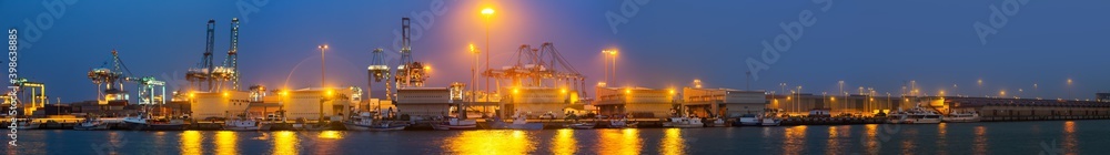 night panorama of Industrial seaport