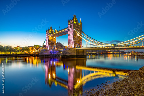 Tower Bridge at dusk in London. England