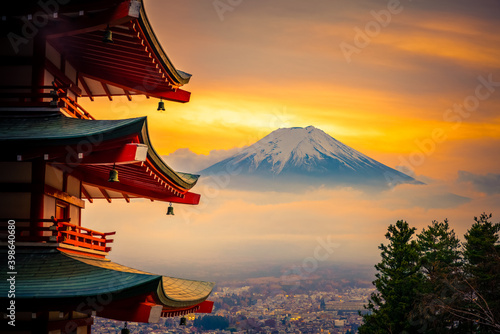 Mount Fuji at sunset. Landmark of Japan