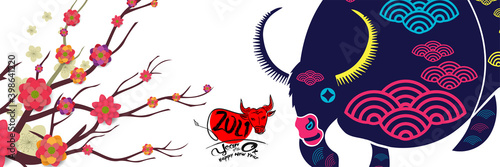 Chinese New Year 2021 banner. Year of Ox. Chinese zodiac symbol of 2021. Vector Design