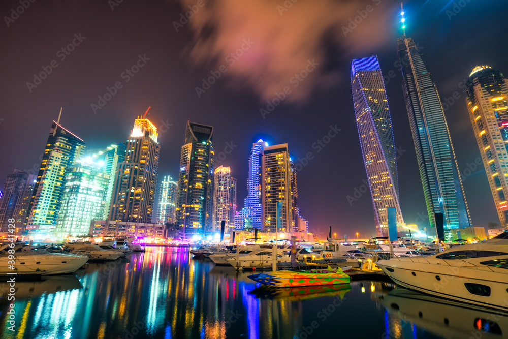 Dubai marina at night. UAE