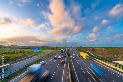 M1 motorway at sunset. England 
