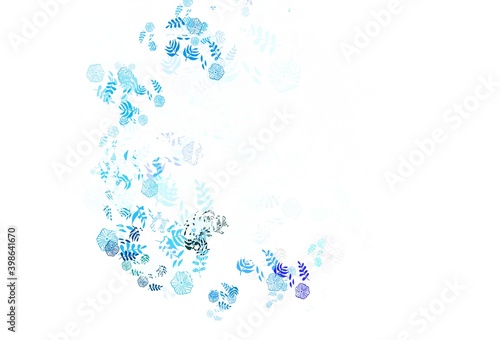 Light Blue, Yellow vector abstract pattern with leaves, flowers.