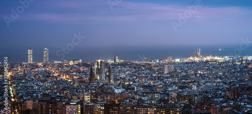 Photography Aerial view of Barcelona at dusk. Spain