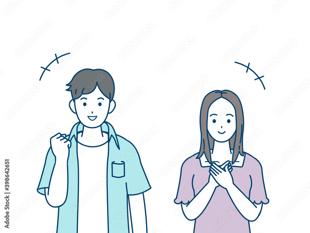 笑顔　喜ぶ　若い男女　バストアップ