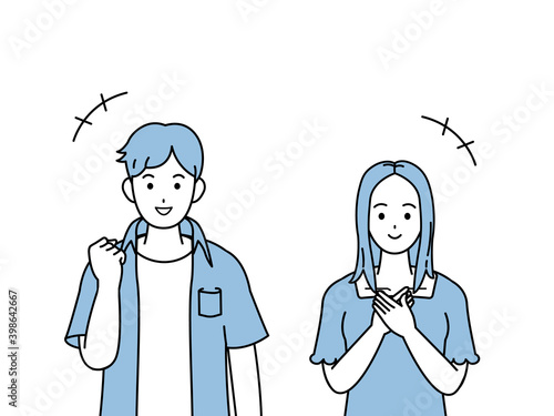 笑顔　喜ぶ　若い男女　バストアップ