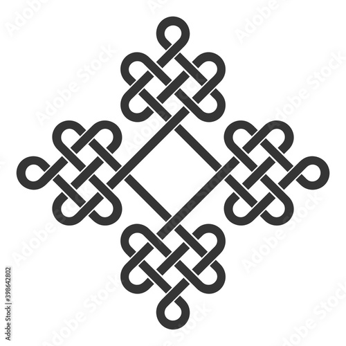 monochrome icon with Celtic knot art and ethnic ornaments