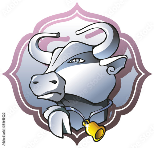 White metal bull, symbol of the year, vector illustration