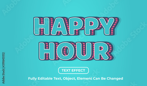 happy hour text, trendy 3d text effect template