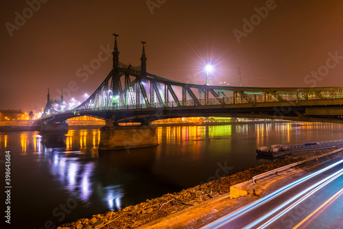 Liberty Bridge at night in Budapest. Hungary