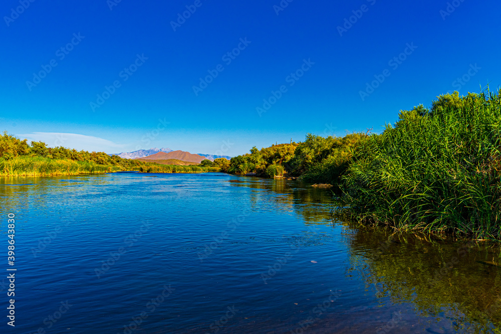 The Salt River in the Sonoran Desert of Arizona with mountains in the distance