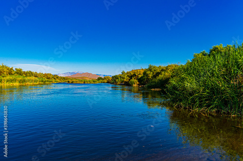The Salt River in the Sonoran Desert of Arizona with mountains in the distance