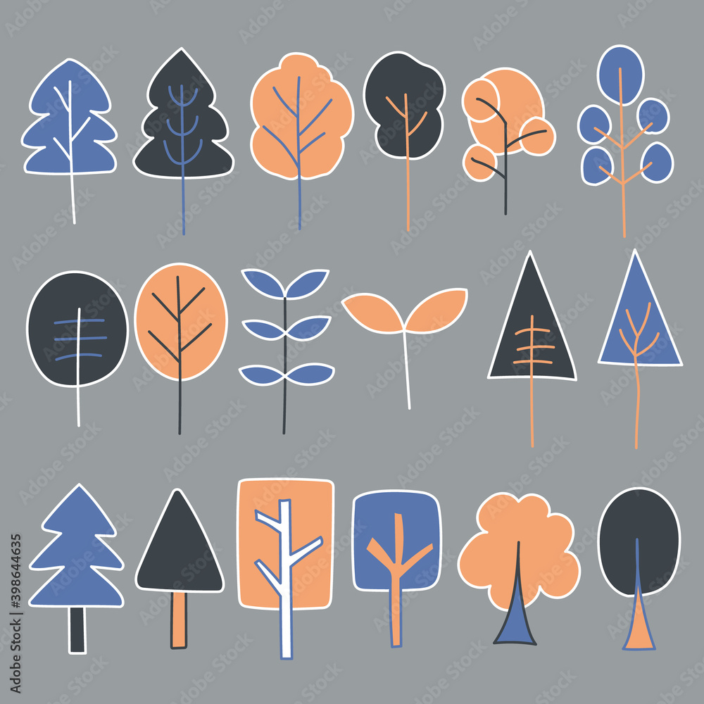 黒と青とオレンジの木のイラスト ベクター Stock Vector Adobe Stock