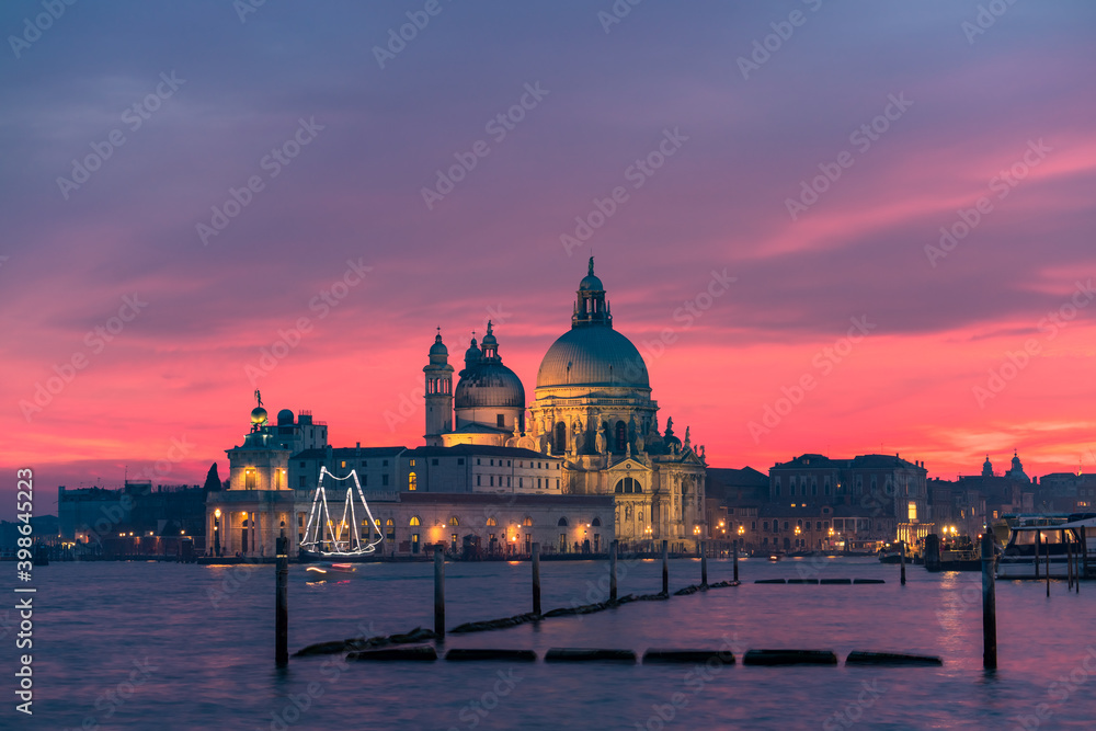 Santa Maria della Salute cathedral at beautiful sunset in Venice, Italy 