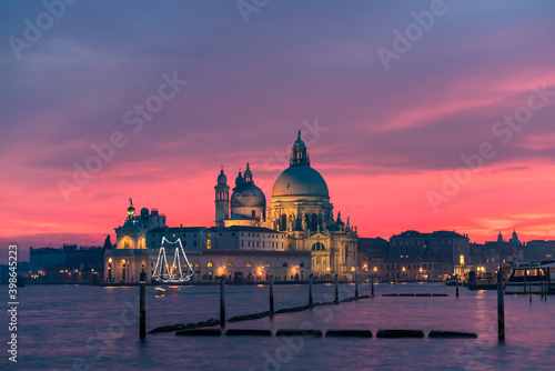 Santa Maria della Salute cathedral at beautiful sunset in Venice, Italy 