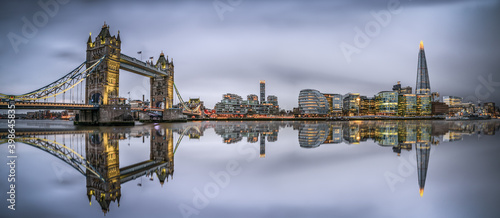 Panorama of Tower Bridge in London at cloudy day