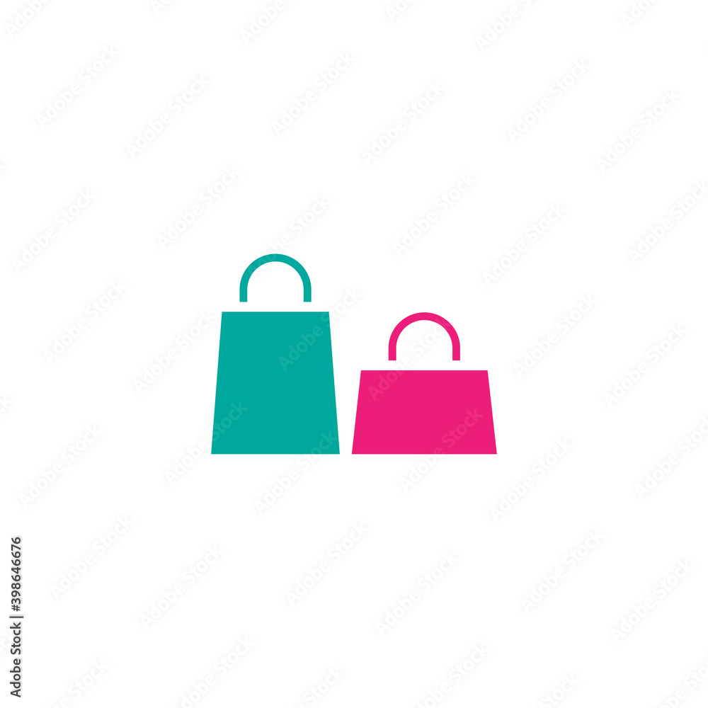 two shopping paper bags. flat icon isolated on white. vector illustration. two shopping paper bags. flat icon isolated on white. vector illustration.