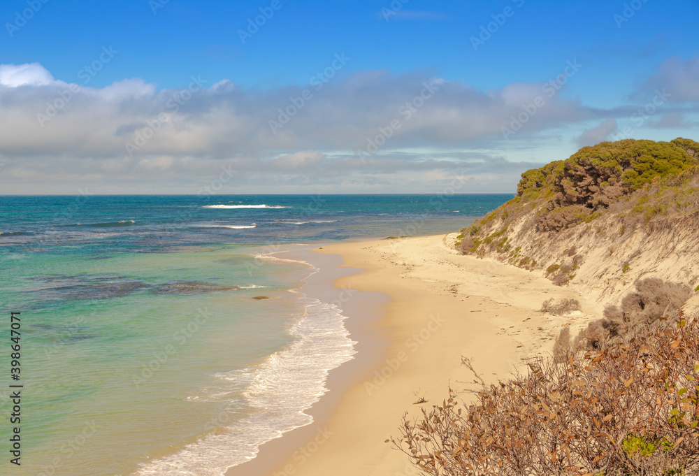 View to the indian ocean from an outlook at the four Mile Beach in the Fitzgerald River National Park west of Hopetoun, Western Australia View to the indian ocean from an outlook at the four Mile Beach in the Fitzgerald River National Park west of Hopetoun, Western Australia