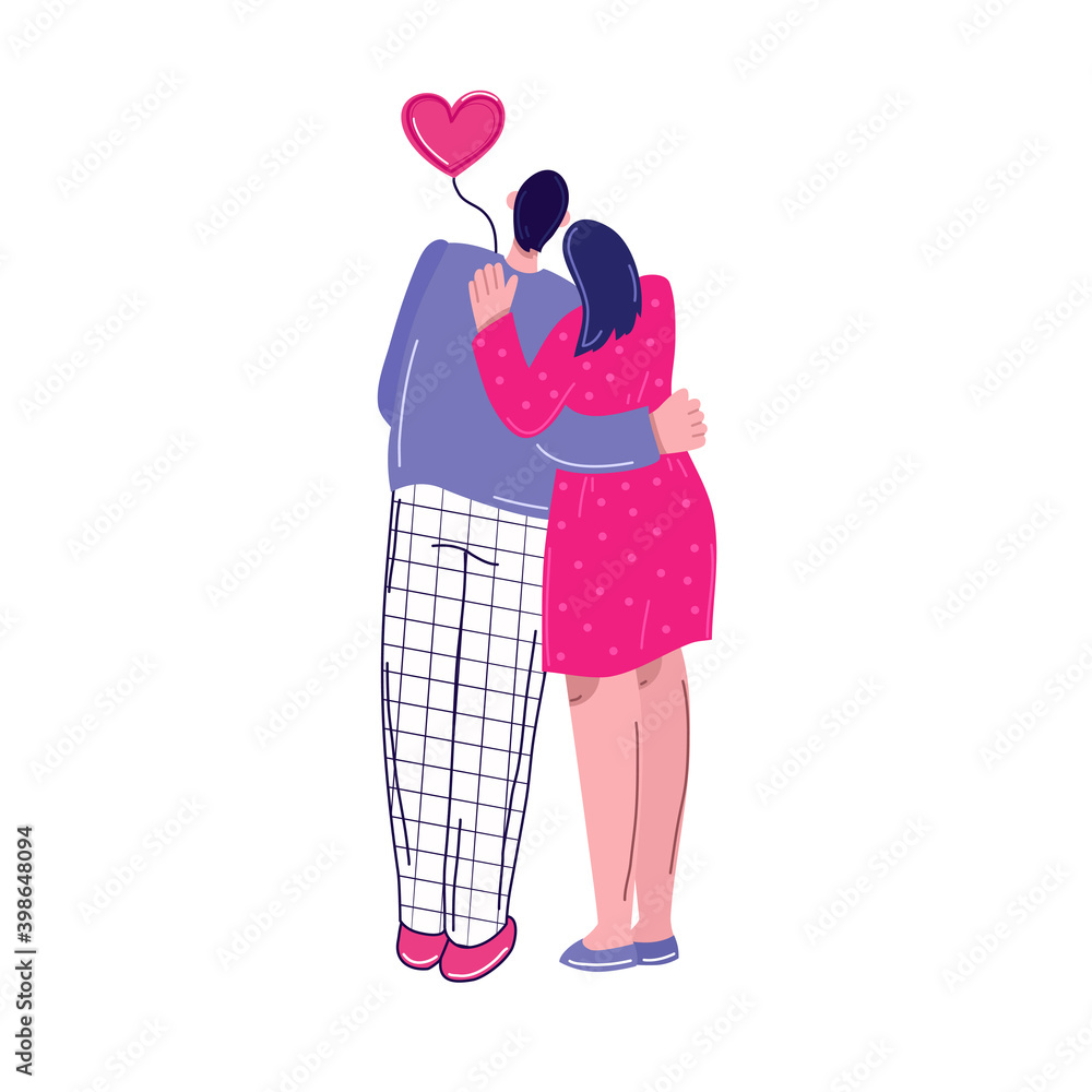 A couple in love embraces on a white background. Valentine's day. Vector illustration.