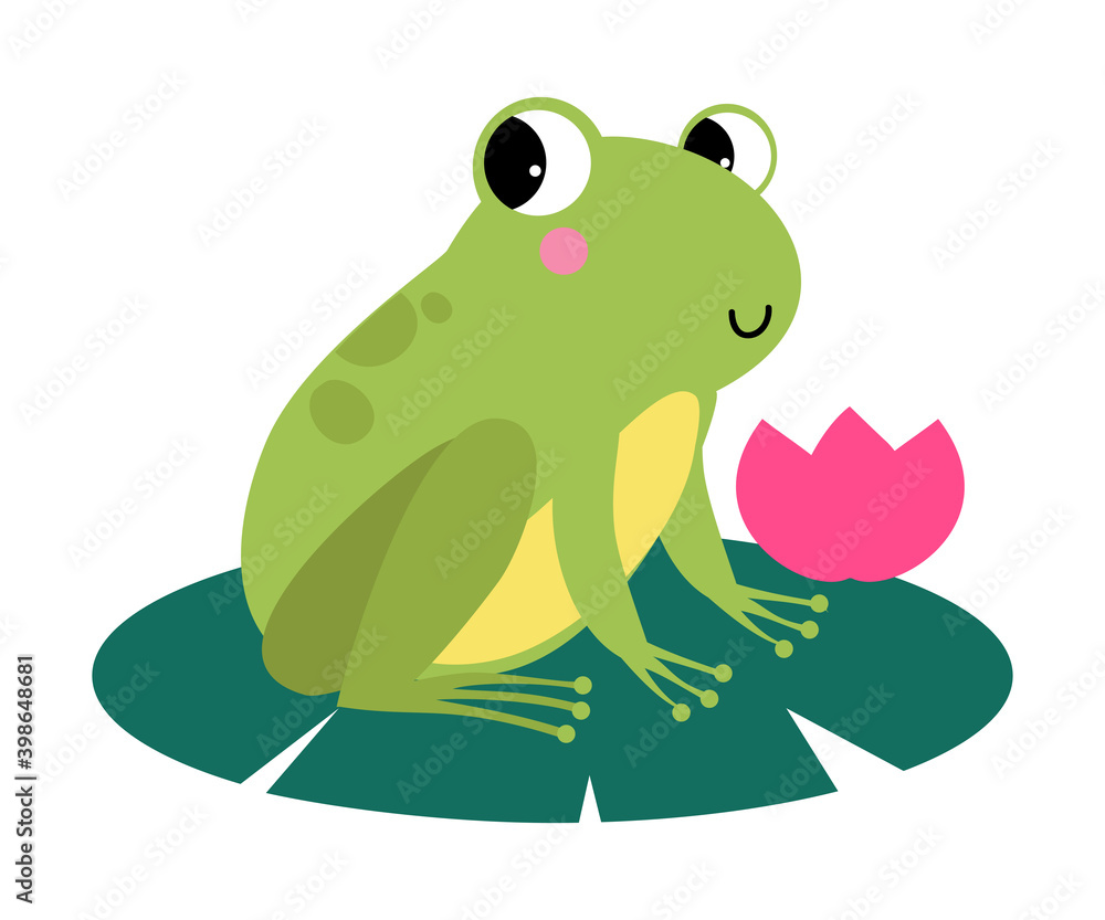 Funny Green Frog with Protruding Eyes Sitting on Leaf of Waterlily Flower Vector Illustration Funny Green Frog with Protruding Eyes Sitting on Leaf of Waterlily Flower Vector Illustration