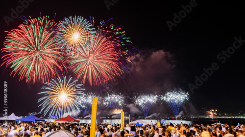 NITERÓI, RIO DE JANEIRO, BRAZIL: Photos of the arrival of the New Year (Réveillon). Event with party, shows and fireworks. People flock to see the light and colors of pyrotechnic explosions on a beach