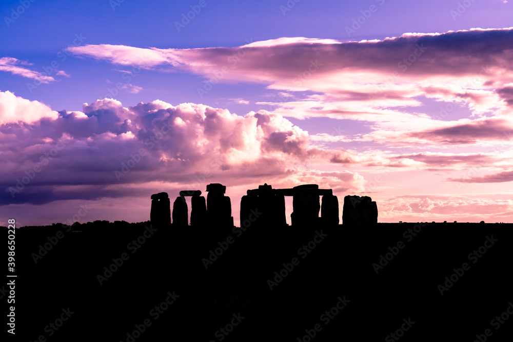 Silhouette of Stonehenge at sunset 