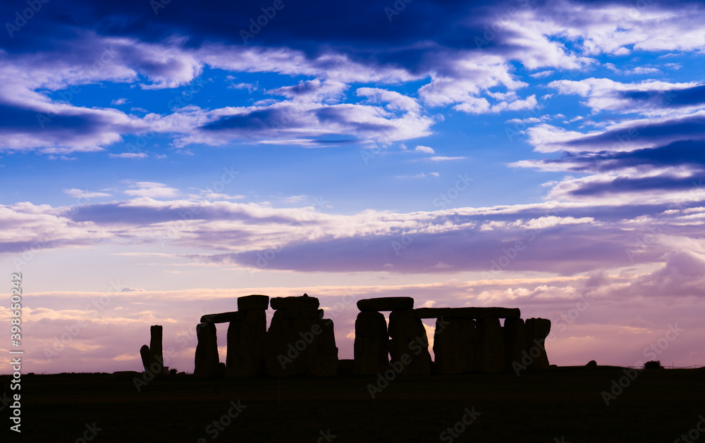Silhouette of Stonehenge at sunset in United Kingdom 