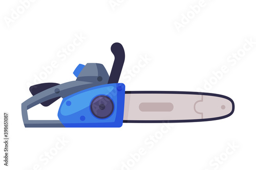 Powered Chain Saw with Tough Blade with Hard Toothed Edge Vector Illustration