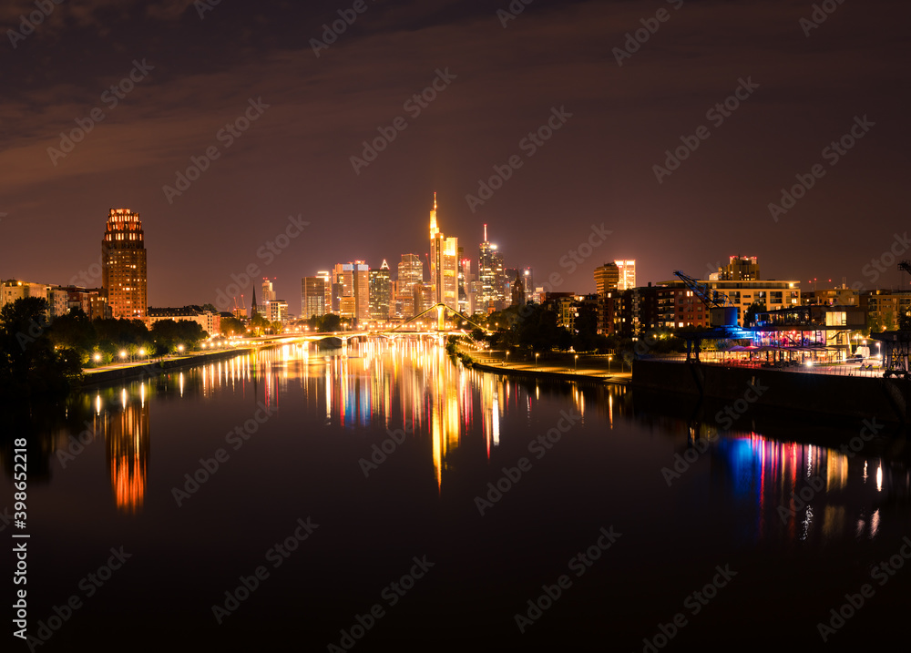 Frankfurt city skyline in Germany at night