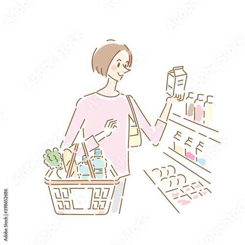 スーパーで買い物をする可愛い主婦