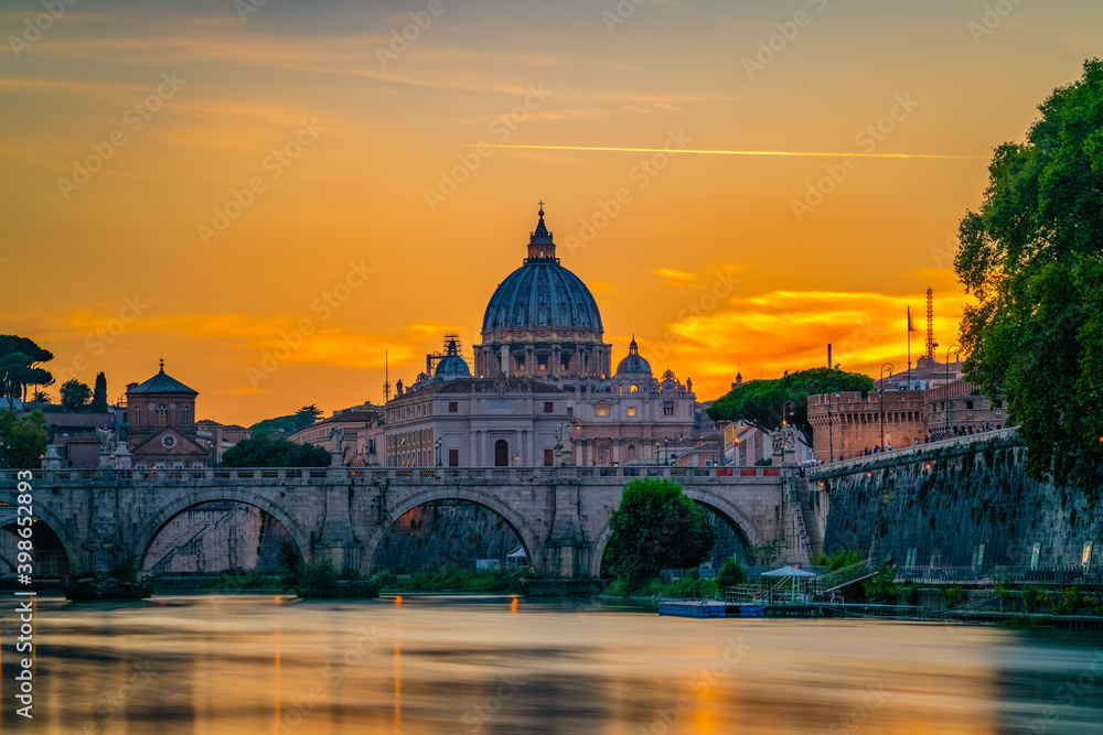 St. Peter's Basilica in Vatican at sunset in Rome,Italy 