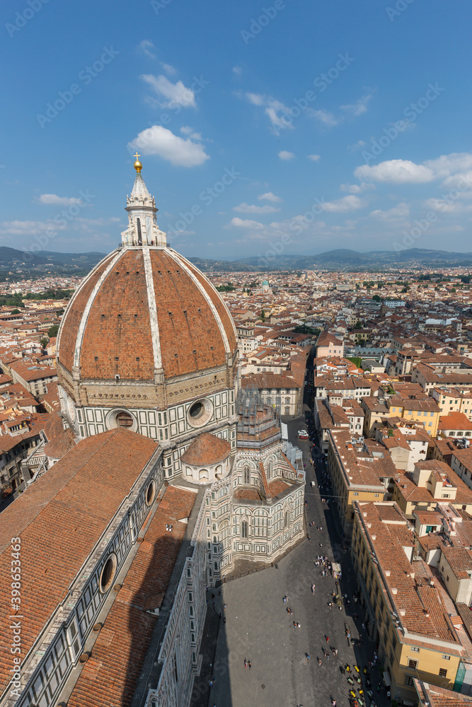 Florence Duomo, Aerial view of Basilica di Santa Maria del Fiore (Florence Cathedral) from Giotto bell tower
