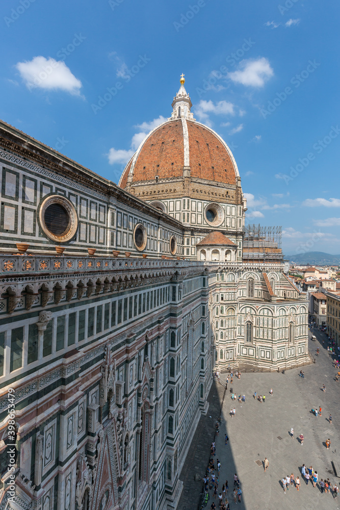 Florence Duomo, Aerial view of Basilica di Santa Maria del Fiore (Florence Cathedral) from Giotto bell tower